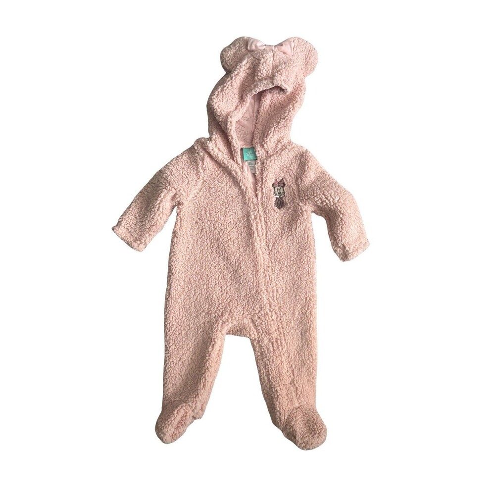 NWT Baby Girl Disney Minnie Mouse Sherpa One Piece With Hooded Ears 12 Months - Picture 2 of 3